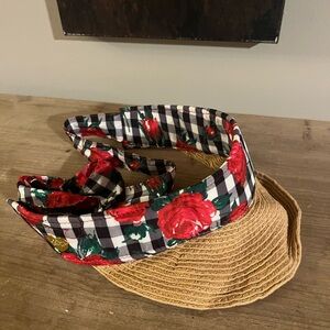 Betsey Johnson Red Floral Checkered Visor
